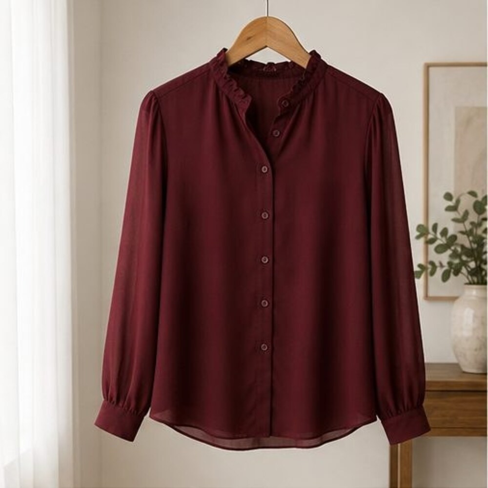 Burgundy Ruffle Collar Blouse